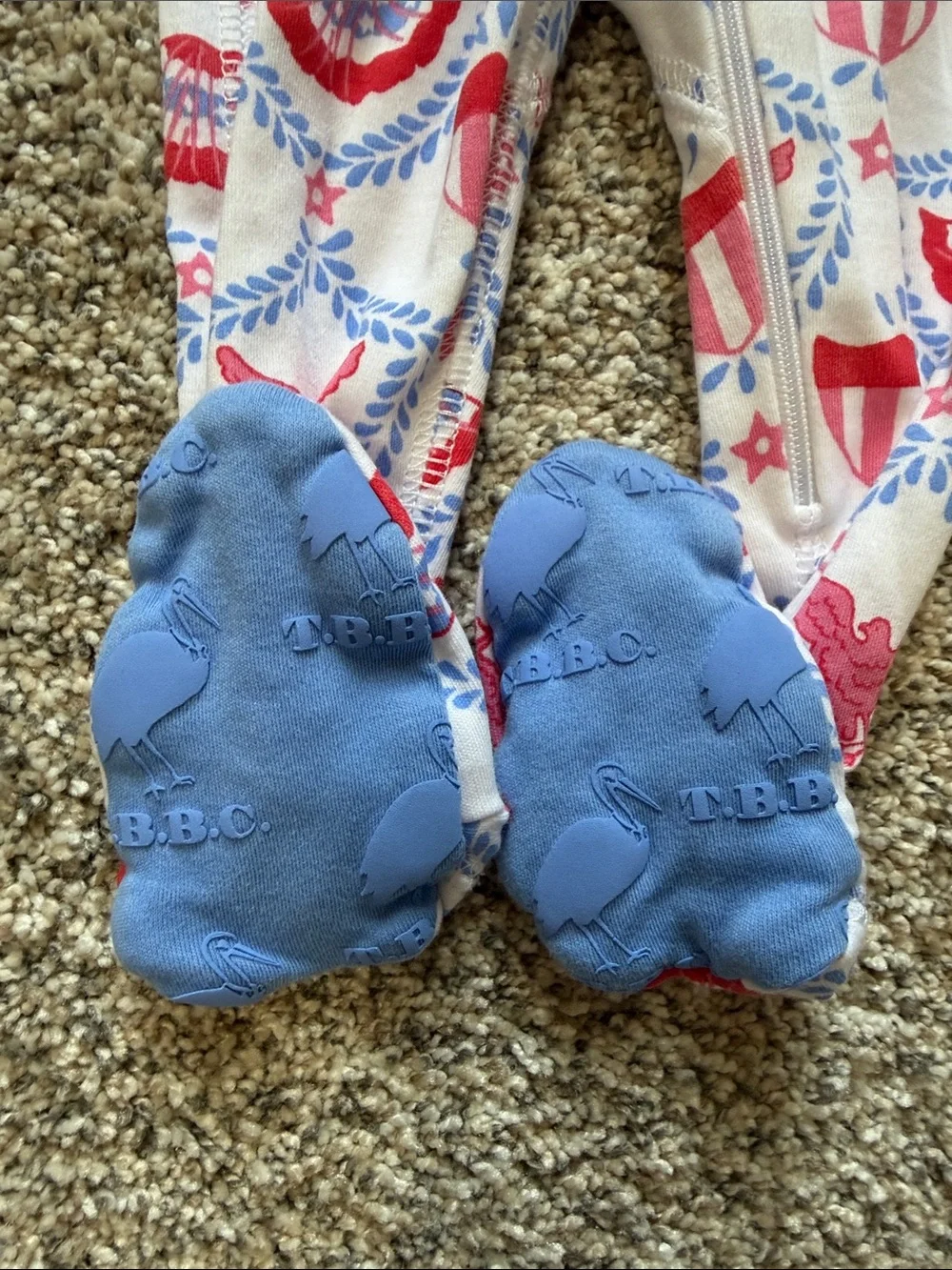 The Beaufort Bonnet Company Red, Blue & White Shield Print Footie